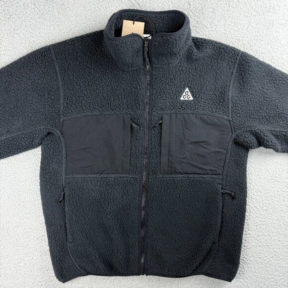 Nike ACG Jacket Mens Small Black Grey Arctic Wolf Sherpa Fleece Sweater Polartec - Picture 2 of 11